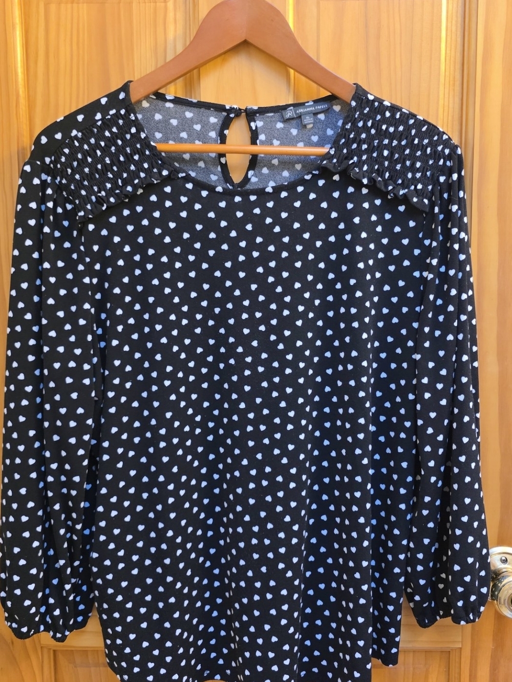 Adrianna Papell Black Blouse with White Heart Print
